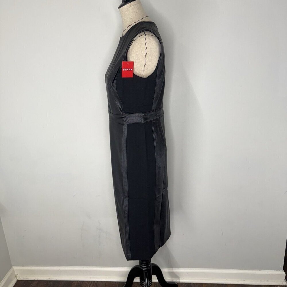 Spanx faux Leather Sleeveless Sheath Dress Luxe Black NWT $228 Size M Bodycon - Picture 4 of 8